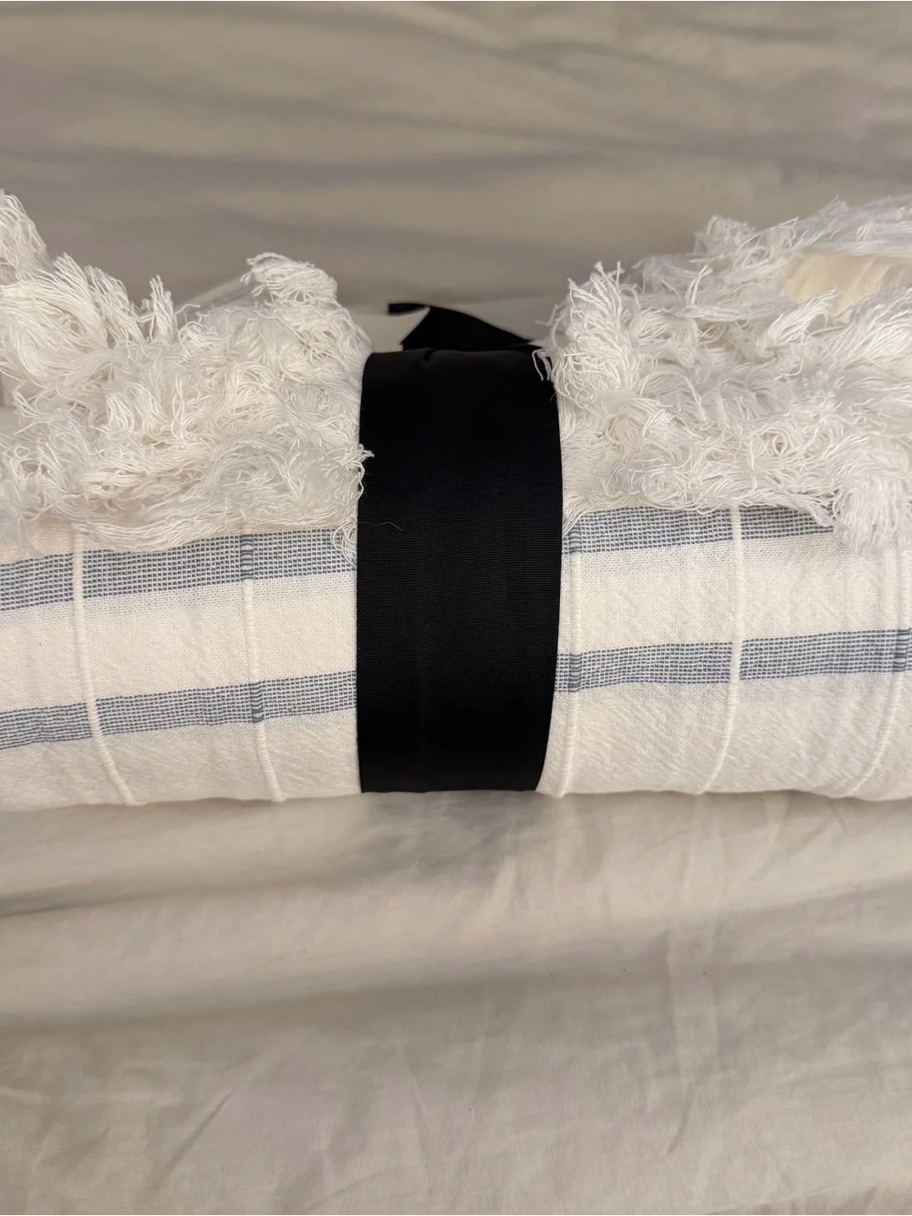 Hearth & Hand Cream Fringe Throw with Black Ribbon